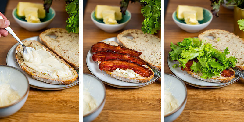 Voeg Nu Het Mayonaisemengsel, Spek, Gehakte Tomaat En Sla Toe Op Één Sneetje Brood (In Die Volgorde)